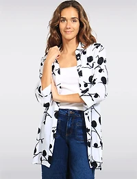 Chemise Tunique Goa Blanc Broderie Botanique à Manches 3/4 et Fentes Latérales