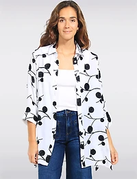 Chemise Tunique Goa Blanc Broderie Botanique à Manches 3/4 et Fentes Latérales