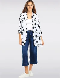 Chemise Tunique Goa Blanc Broderie Botanique à Manches 3/4 et Fentes Latérales