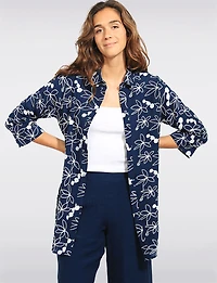 Blouse Tunique Broderie Botanique avec Manches 3/4 et Fentes Latérales Goa
