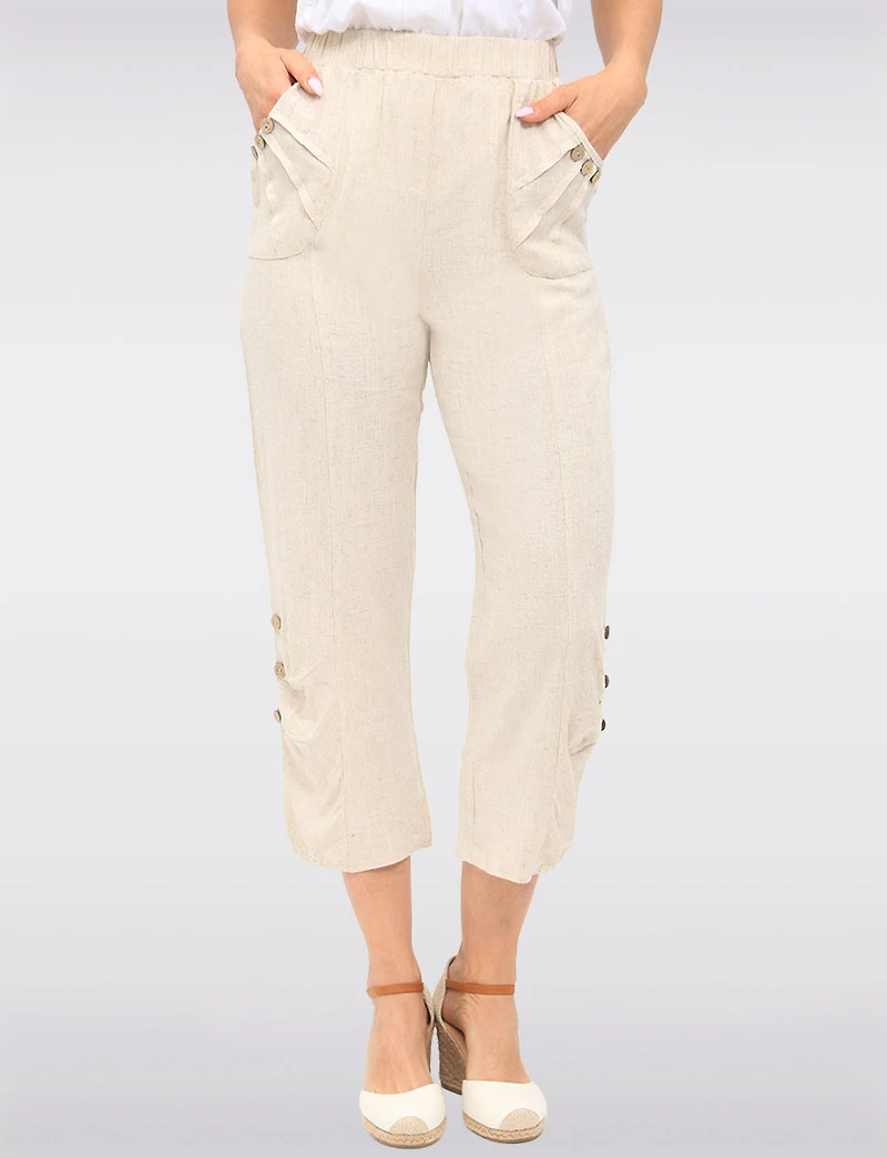 Pantalon en Lin Léger Taille Stretch avec Poches & Ourlet Froncé par Froccella