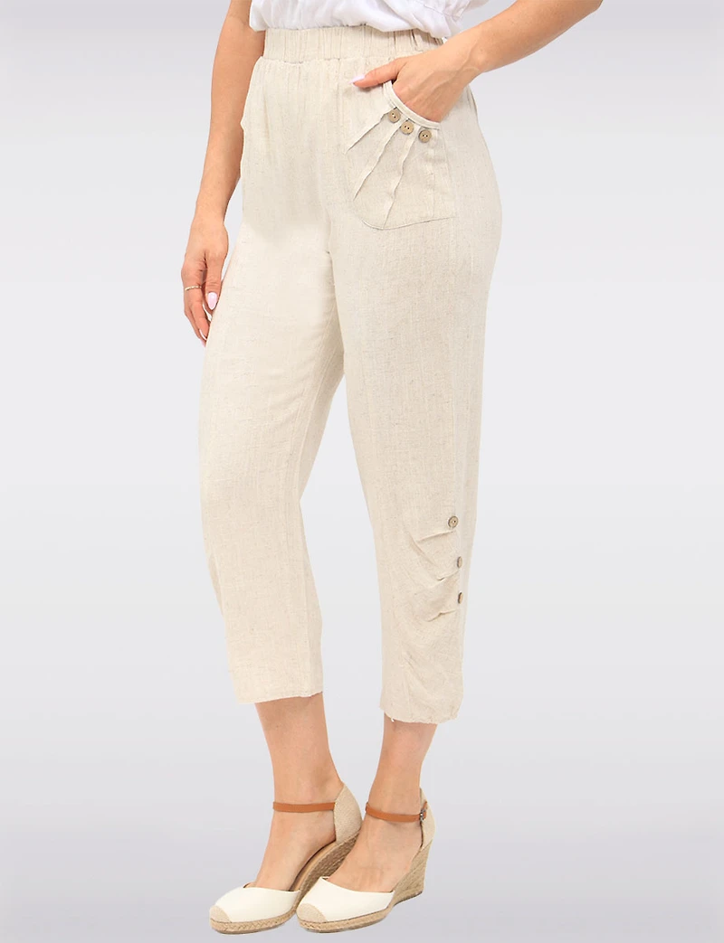 Pantalon en Lin Léger Taille Stretch avec Poches & Ourlet Froncé par Froccella