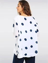 Haut Goa Décontracté Imprimé à Pois - Manches Courtes Dolman et Ourlet High-Low