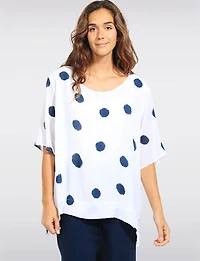 Haut Goa Décontracté Imprimé à Pois - Manches Courtes Dolman et Ourlet High-Low