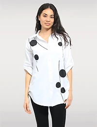 Chemise à Imprimé Circulaire avec Strass Manches 3/4 & Ourlet Arrondi par Goa