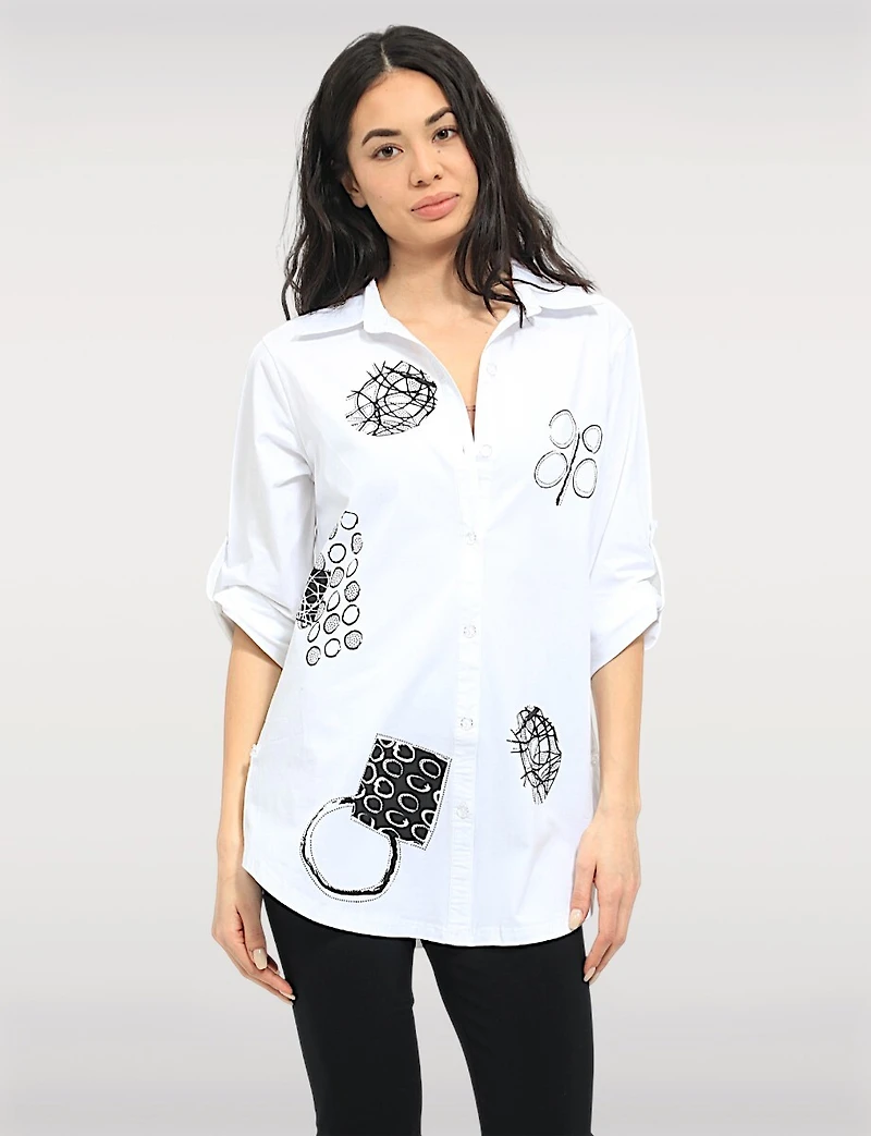 Chemise à Imprimé Abstrait Manches 3/4 & Pattes Latérales L’ourlet par Goa