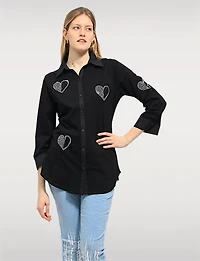 Chemise Coton Extensible à Cœurs – Manches 3/4 Retroussables Ourlet Arrondi Goa