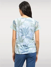 Haut Léger Voilé Avec Manches Crochet Encolure en V- Imprimé Tropical par Moffi