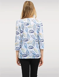 Haut en Tricot Léger à Imprimé – Manches 3/4 Réglables et Strass par Moffi