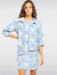 Veste Courte en Denim Brodée De Motifs Floraux & Boutons Sur Le Devant Par Devia