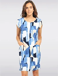 Robe Imprimé Coupe Droite Longueur Genoux Manches Courtes Et Poches Par Devia