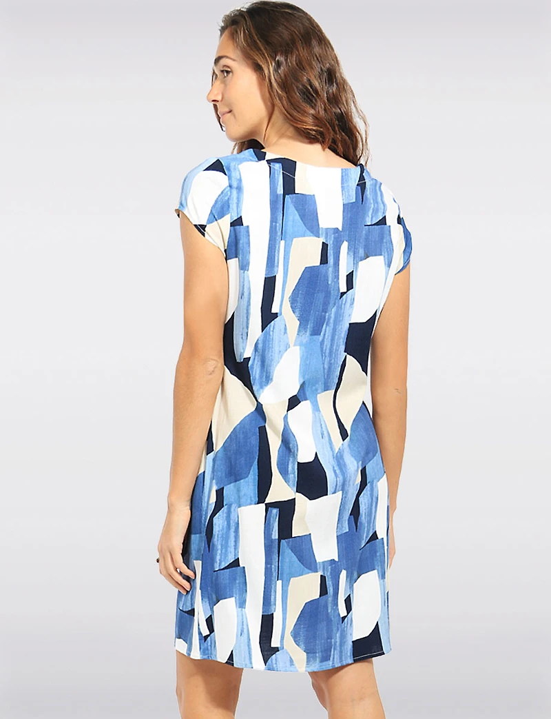Robe Imprimé Coupe Droite Longueur Genoux Manches Courtes Et Poches Par Devia