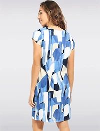 Robe Imprimé Coupe Droite Longueur Genoux Manches Courtes Et Poches Par Devia