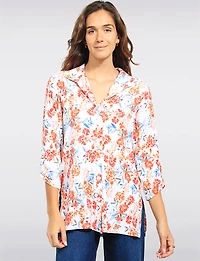 Chemise Boutonnée À Manches Trois-quarts Imprimé Floral Et Col Pointu Par Devia