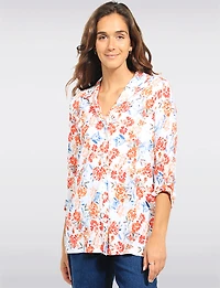 Chemise Boutonnée À Manches Trois-quarts Imprimé Floral Et Col Pointu Par Devia
