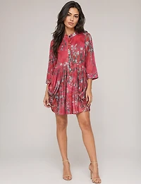 Tunique Col Chemise Imprimé Fleur - Cerisier Plissée Coupe Ample Rouge par Lindi