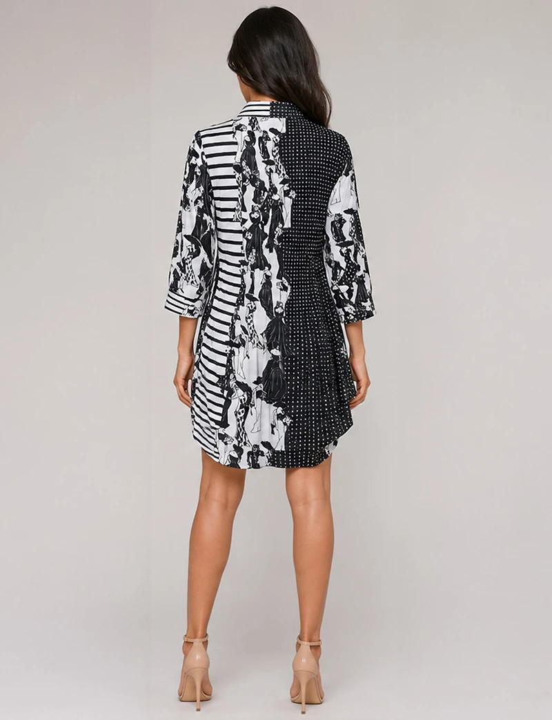 Tunique Col Chemise Imprimé Mixte Coupe Ample Manches 3/4 Par Lindi