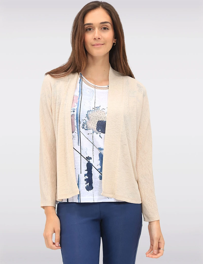 Boléro Léger et Extensible en Tricot Fin Transparent à Devant Ouvert Perle