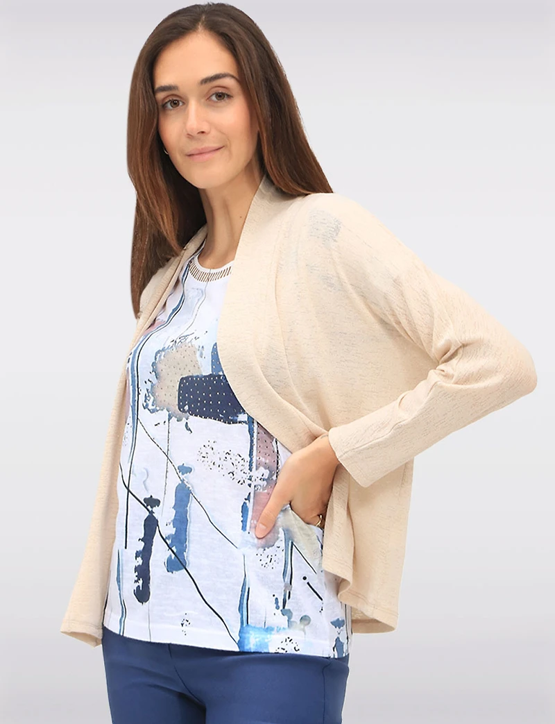 Boléro Léger et Extensible en Tricot Fin Transparent à Devant Ouvert Perle