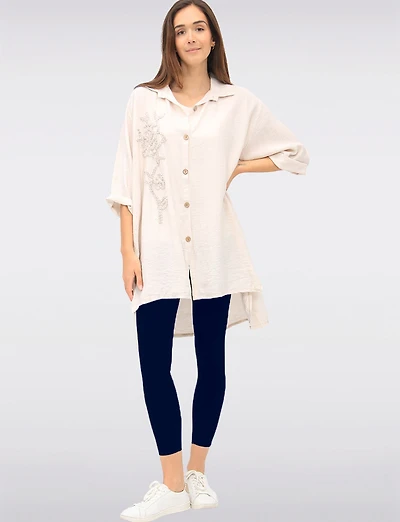 Legging-Pantalon Extensible Taille Haute Ultra-Confort à Enfiler Perle