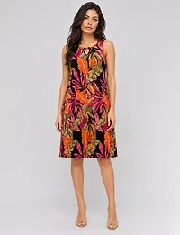 Robe Évasée Perle Sans Manches et Col Goutte -Tricot Imprimée Léger Infroissable