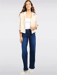 Veste Boutonnée À Manches 3/4 Motif Floral Brodé Coupe Droite & Courte Par Devia