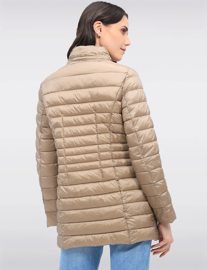 Veste Légère Cornelia Doudoune Matelassée Longue Capuche Amovible Vegan par Saki