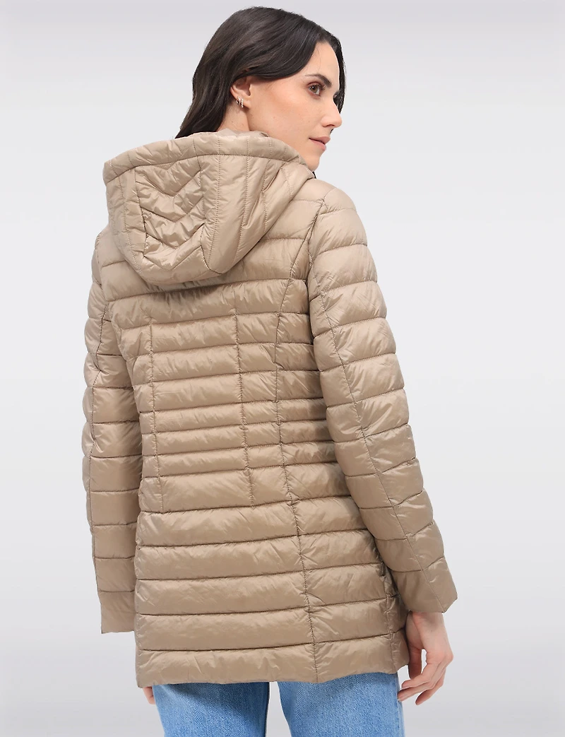 Veste Légère Cornelia Doudoune Matelassée Longue Capuche Amovible Vegan par Saki