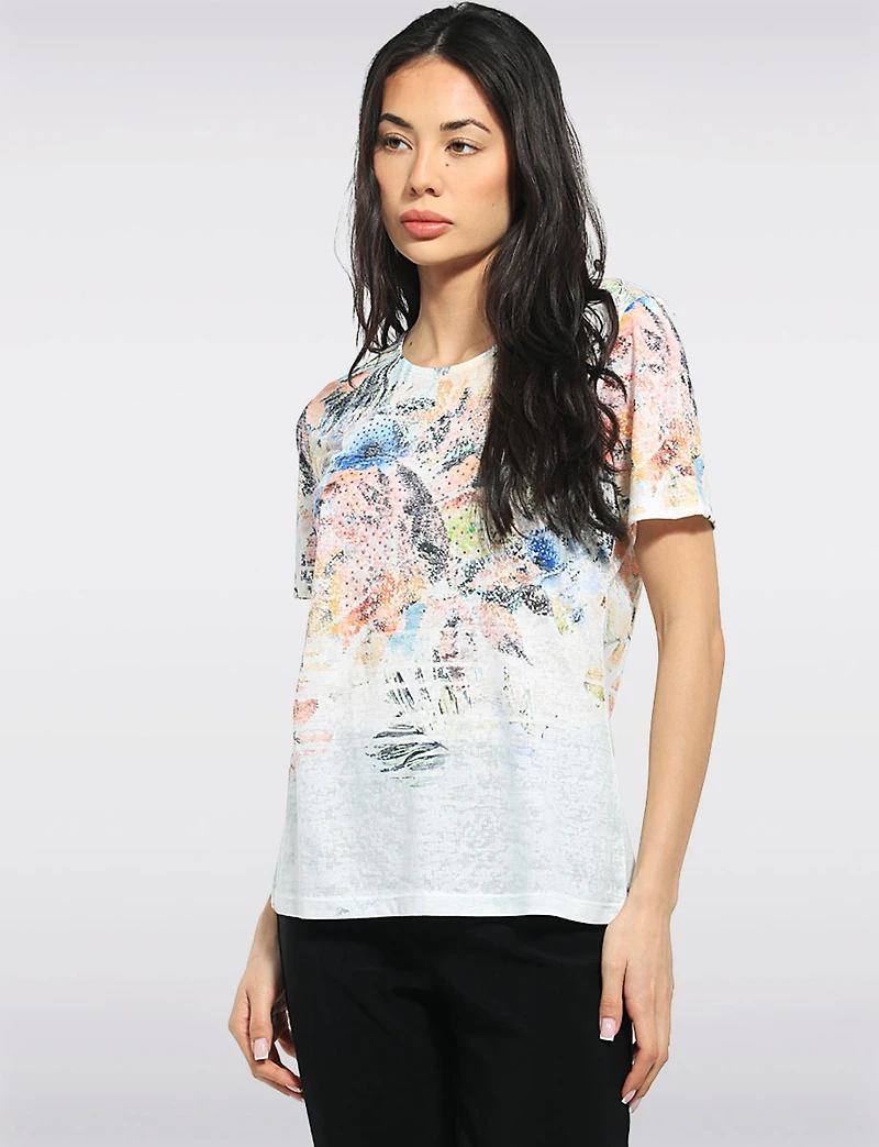 Haut Tricoté À Fleurs Avec Manches Courtes & Détails De Strass Par Beta's Choice