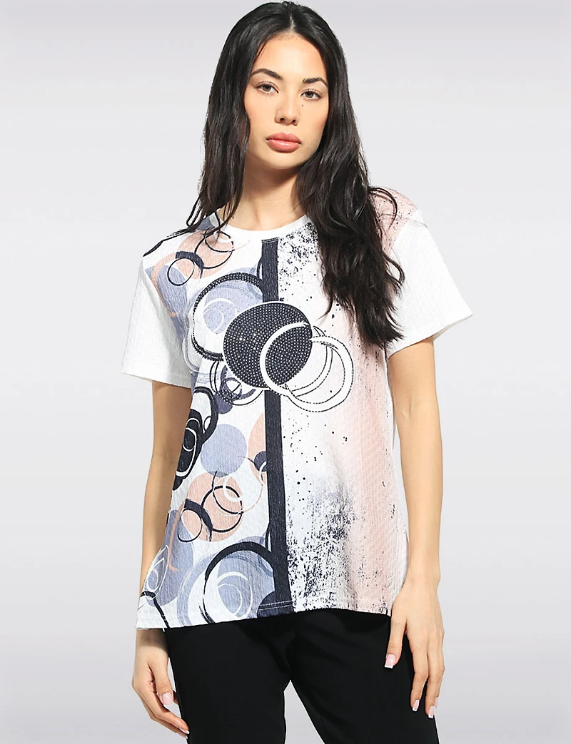 Haut Froissé À Imprimé Cercles Manches Courtes & Strass Par Fashion Collection