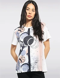 Haut Froissé À Imprimé Cercles Manches Courtes & Strass Par Fashion Collection