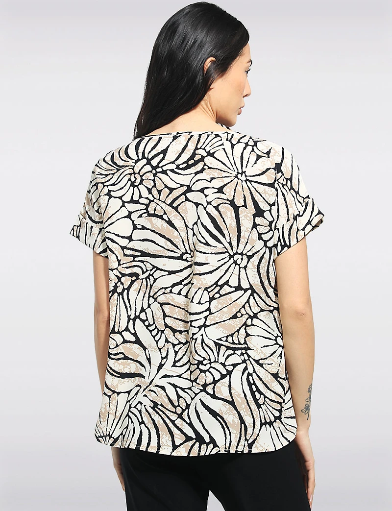 Haut À Imprimé Floral Abstrait Avec Col Rond & Manches Courtes - Ninety Clothing