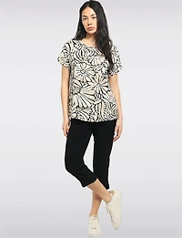 Haut À Imprimé Floral Abstrait Avec Col Rond & Manches Courtes - Ninety Clothing