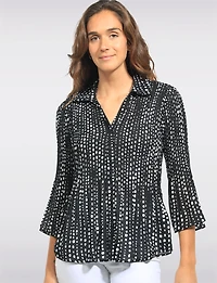 Blouse Classique à Pois Plissée Boutonnée Manches Évasées par Ninety Clothing