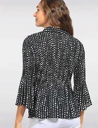 Blouse Classique à Pois Plissée Boutonnée Manches Évasées par Ninety Clothing