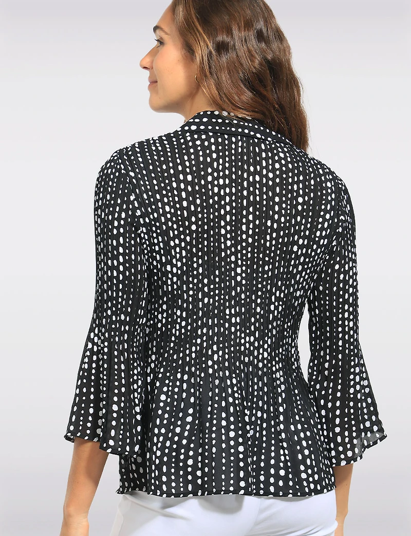 Blouse Classique à Pois Plissée Boutonnée Manches Évasées par Ninety Clothing