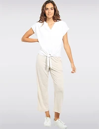 Haut En Tricot À Manches Courtes Avec Col V & Nœud L’avant Par Ninety Clothing