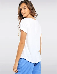 Haut Texturé à Manches Courtes Col Rond & Détail Boutonné au Dos par Ninety