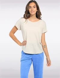 Haut Texturé à Manches Courtes Col Rond & Détail Boutonné au Dos par Ninety