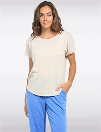 Haut Texturé à Manches Courtes Col Rond & Détail Boutonné au Dos par Ninety