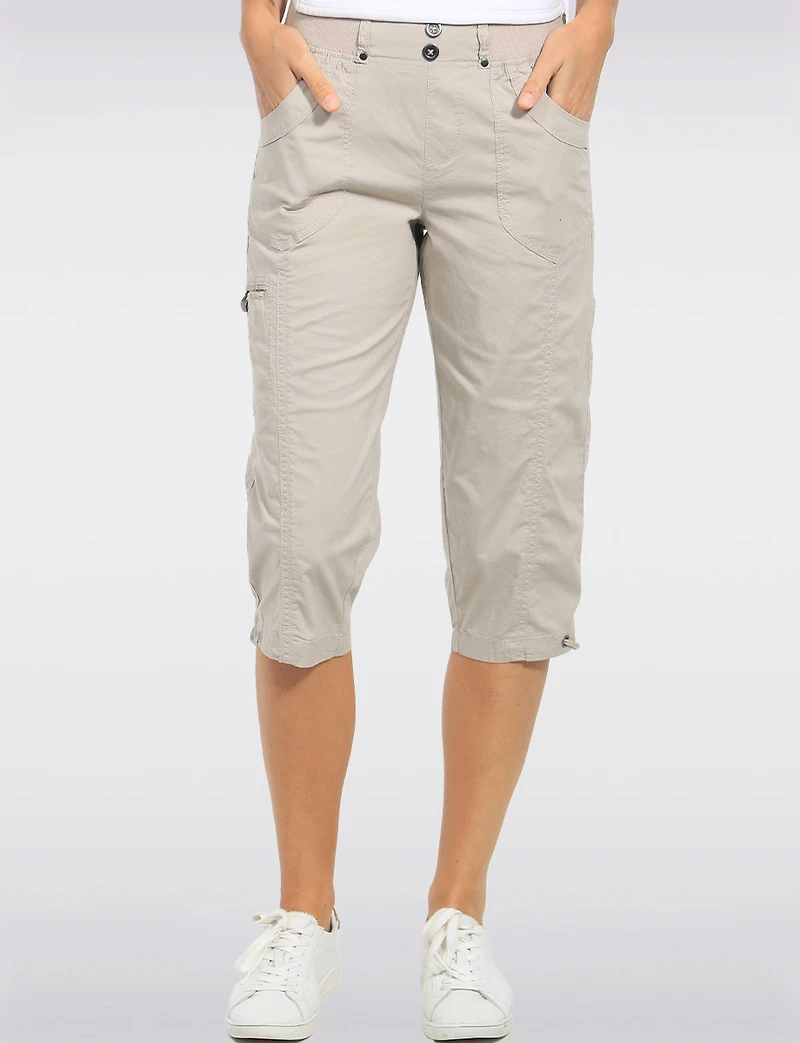 Pantalon Capri en Coton Utilitaire Taille Confort À Enfiler Multi-poche Par Dash