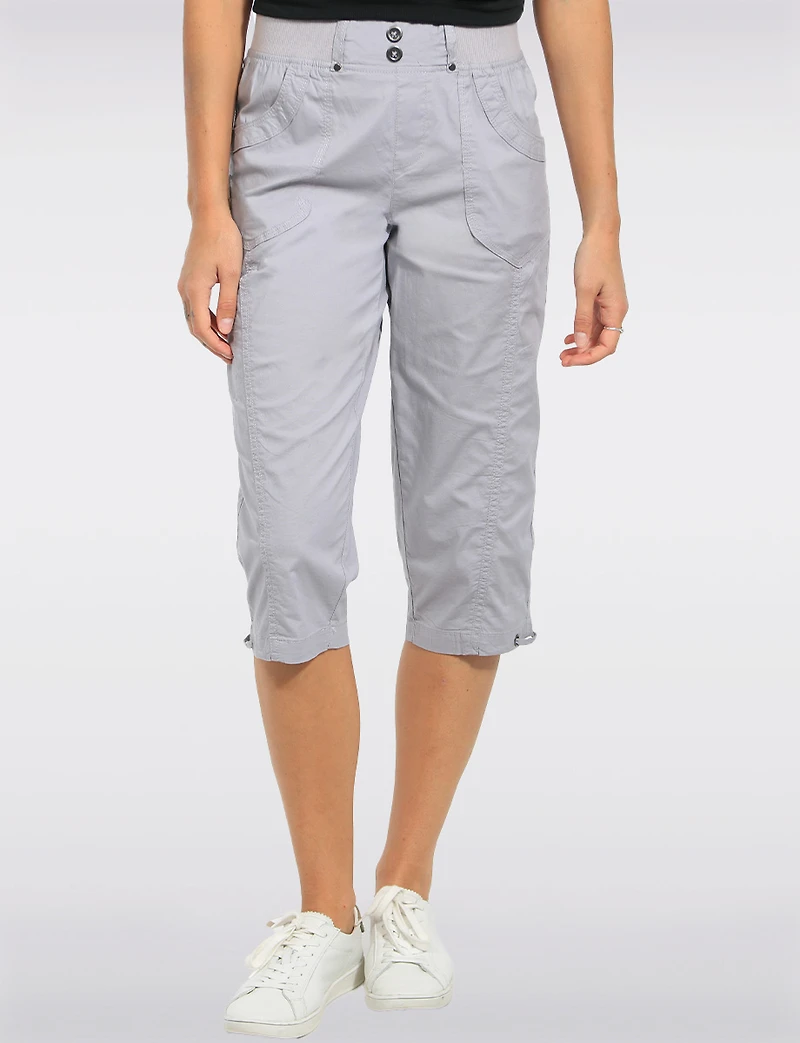 Pantalon Capri en Coton Utilitaire Taille Confort À Enfiler Multi-poche Par Dash