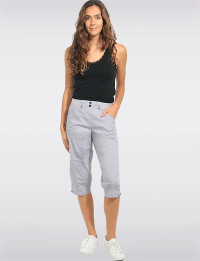 Pantalon Capri en Coton Utilitaire Taille Confort À Enfiler Multi-poche Par Dash