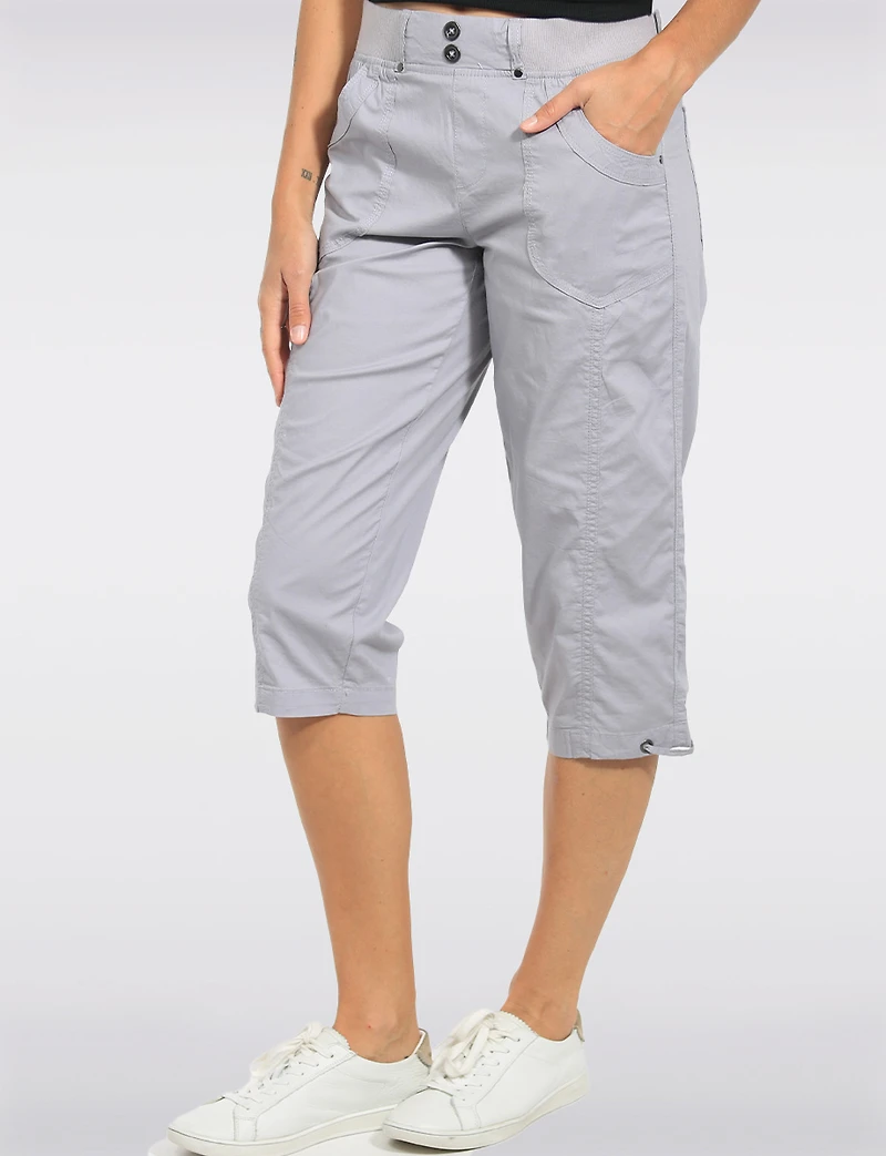 Pantalon Capri en Coton Utilitaire Taille Confort À Enfiler Multi-poche Par Dash