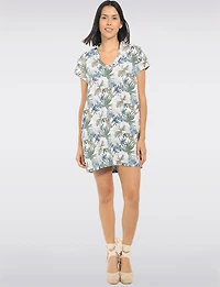 Robe Tropicale en Mélange de Lin avec Col V et Manches Courtes par Dash