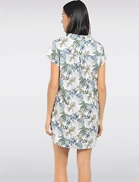 Robe Tropicale en Mélange de Lin avec Col V et Manches Courtes par Dash