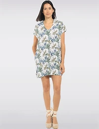 Robe Tropicale en Mélange de Lin avec Col V et Manches Courtes par Dash