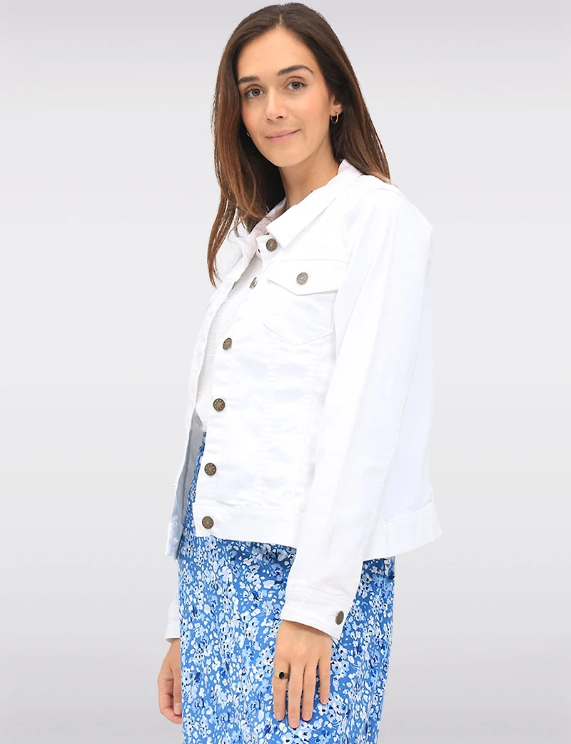 Veste Camionneur Classique en Jean Blanc Uni Boutonnée Avec Poches Par Dash