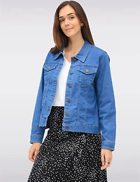 Veste en Denim Coton Délavage Moyen Clair Classique Boutonnée Par Dash