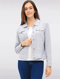 Veste Coupe Camionneur Légère Mélange de Lin à Fines Rayures & Poches Par Dash